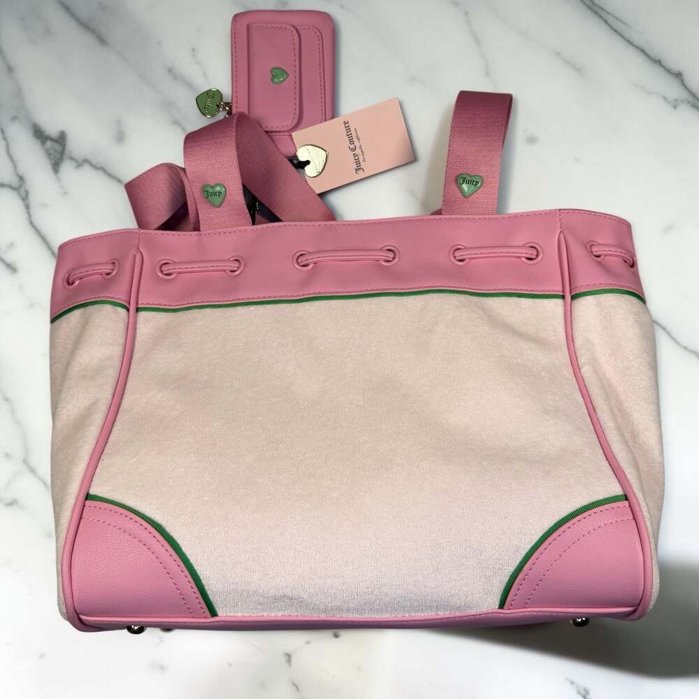Juicy Couture Retro Strawberry Daydreamer Tote Bag in Pink with Green Bow - Picture 2 of 12